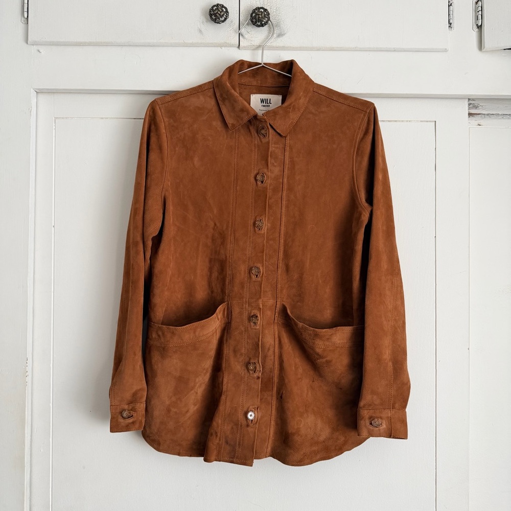 Sezane Rust Brown Suede Button-Front Jacket